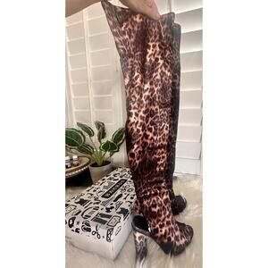 NIB:‎ Bamboo leopard print; over the knee; heels; open toe